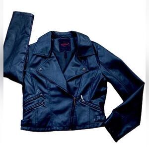 Yoki New York Faux Leather Motorcycle Jacket Black Women Medium Zip Neve Worn